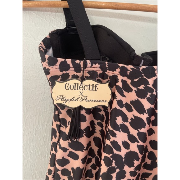 Collectif X Playful Promises Leopard Skirted Swimsuit Pin Up Rockabilly Sz 4, Xs - Picture 8 of 13